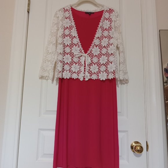Tiana B Raspberry Pink Sheath knit Dress with scarf, Size S - Picture 9 of 10